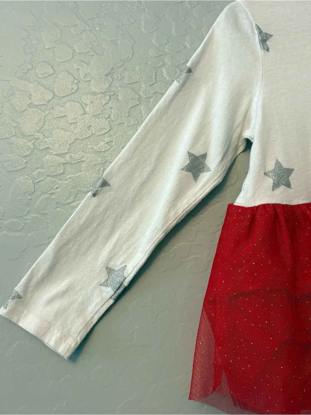 Baby gap white silver and red star print peplum top with tulle size 5